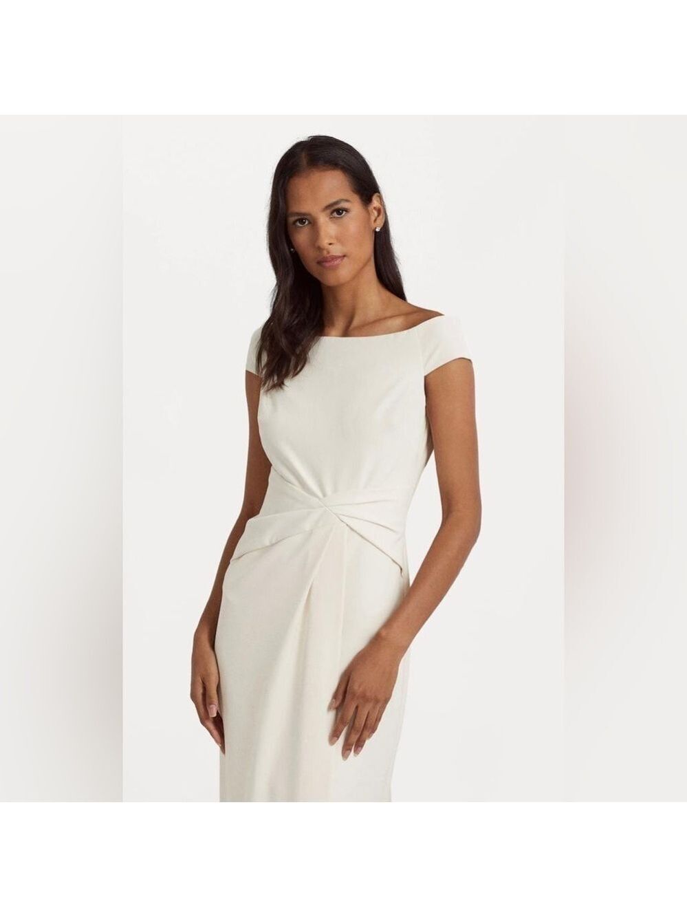 NWT Ralph Lauren Crepe Off The Shoulder Dress in Marscapone Cream